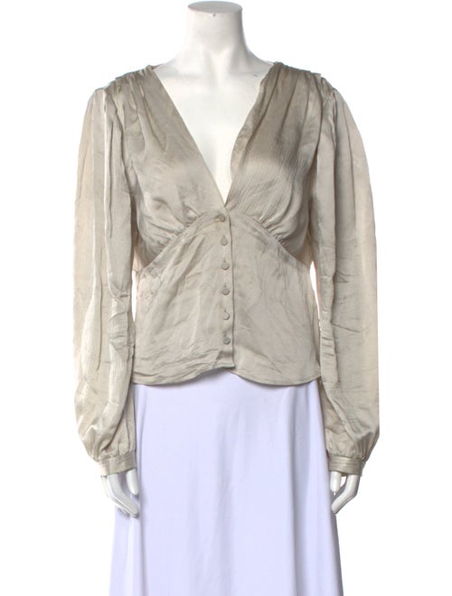 FRAME Silk V-Neck Button-Up Top