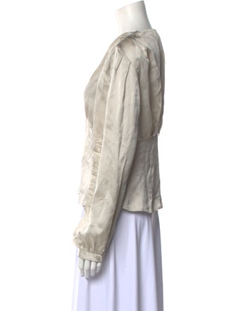 FRAME Silk V-Neck Button-Up Top