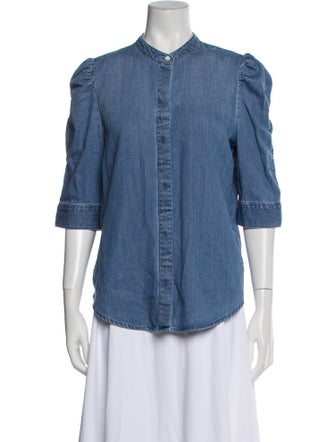 FRAME Mock Neck Three-Quarter Sleeve Button-Up Top