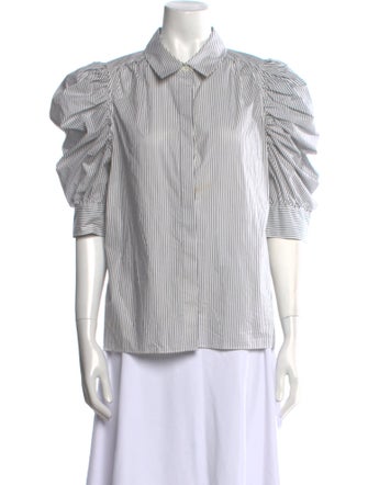 FRAME Striped Three-Quarter Sleeve Button-Up Top