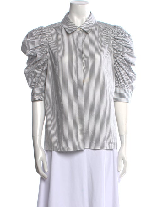 FRAME Striped Three-Quarter Sleeve Button-Up Top