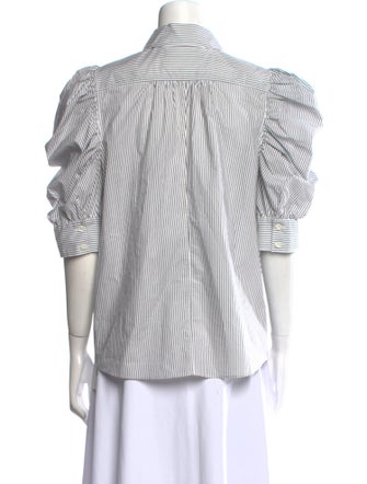 FRAME Striped Three-Quarter Sleeve Button-Up Top