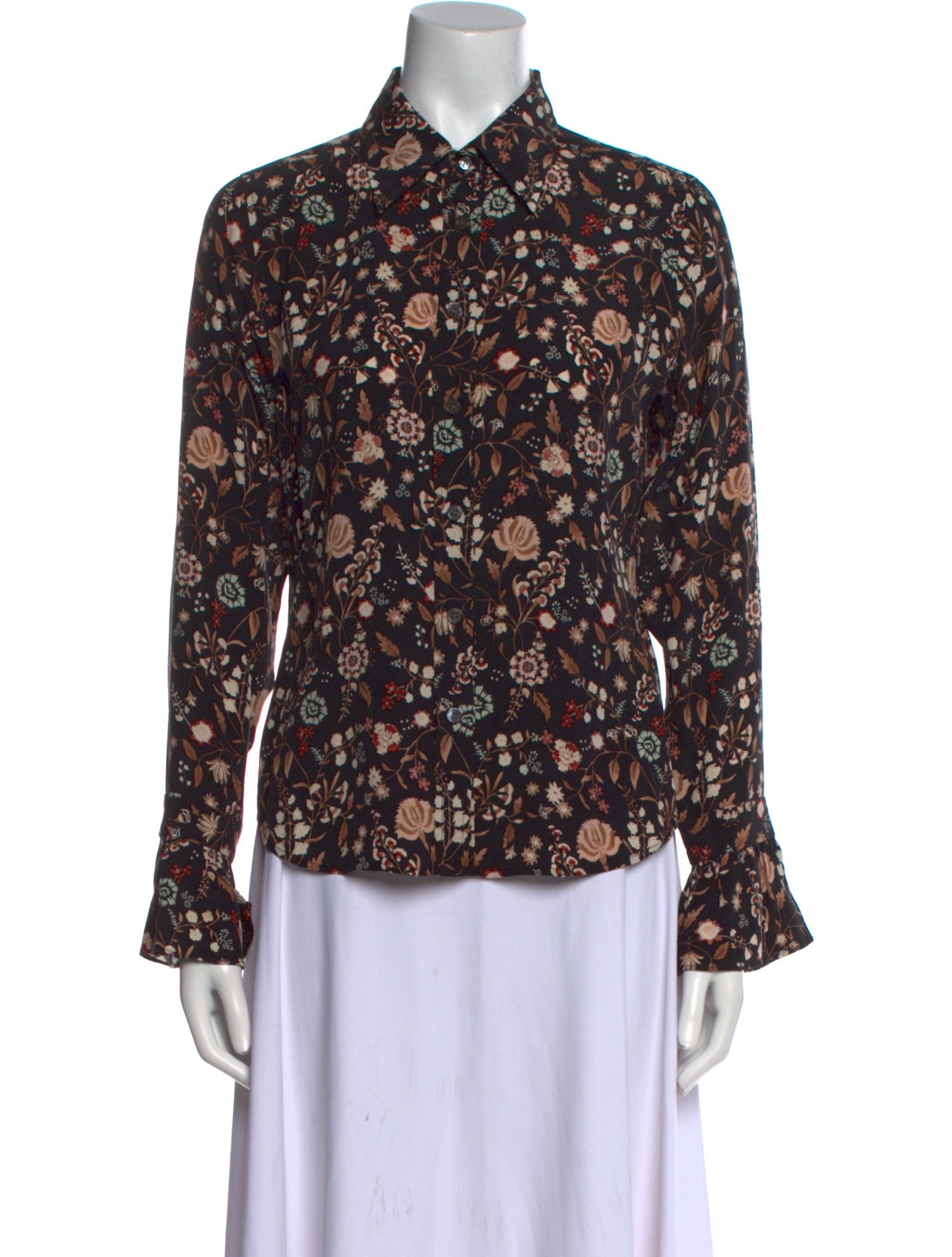 FRAME Silk Floral Print Button-Up Top