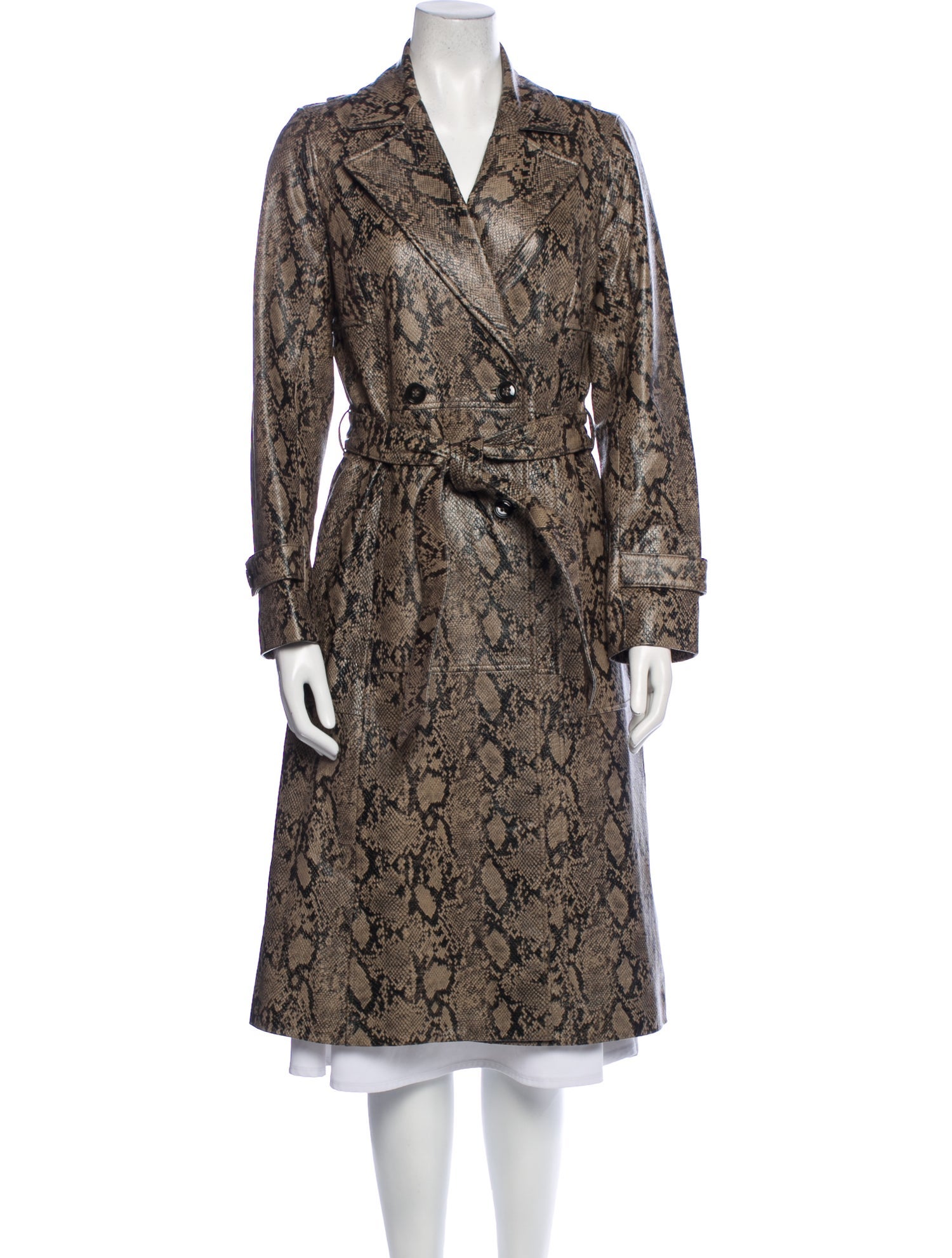 FRAME Leather Animal Print Trench Coat
