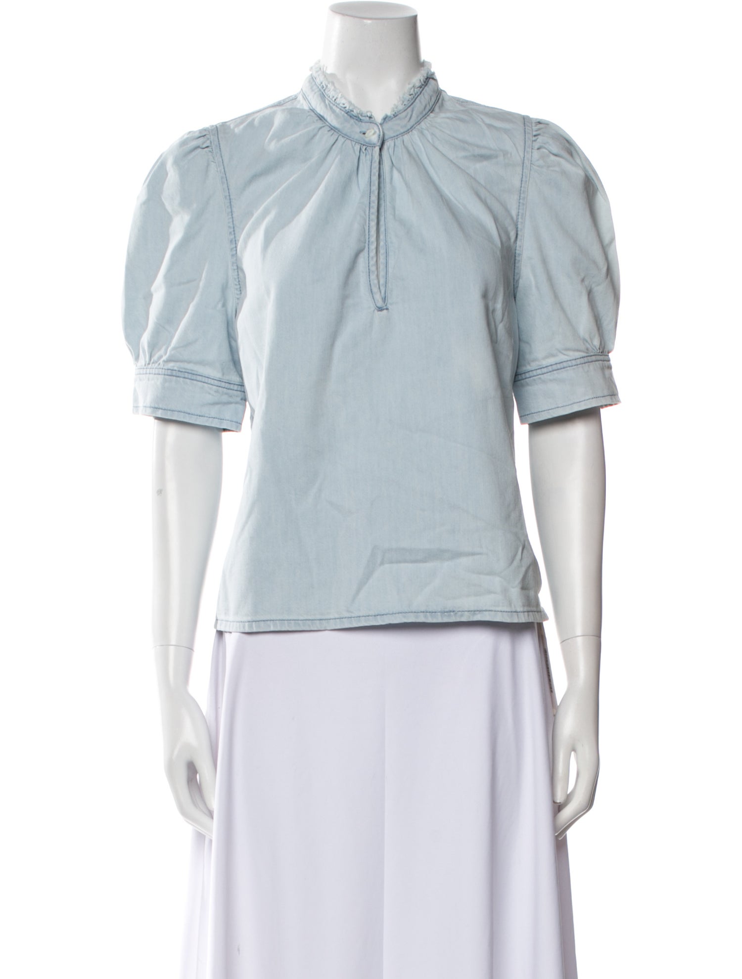 FRAME Tie Neck Short Sleeve Blouse