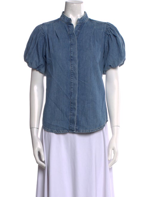 FRAME Mock Neck Short Sleeve Button-Up Top