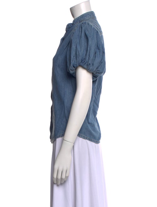 FRAME Mock Neck Short Sleeve Button-Up Top