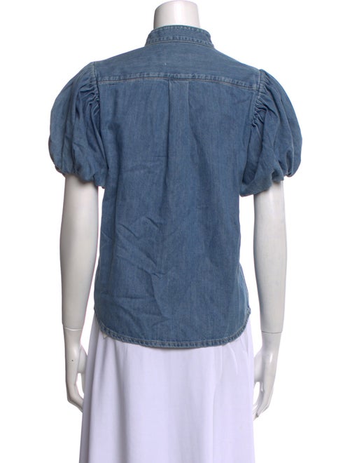 FRAME Mock Neck Short Sleeve Button-Up Top