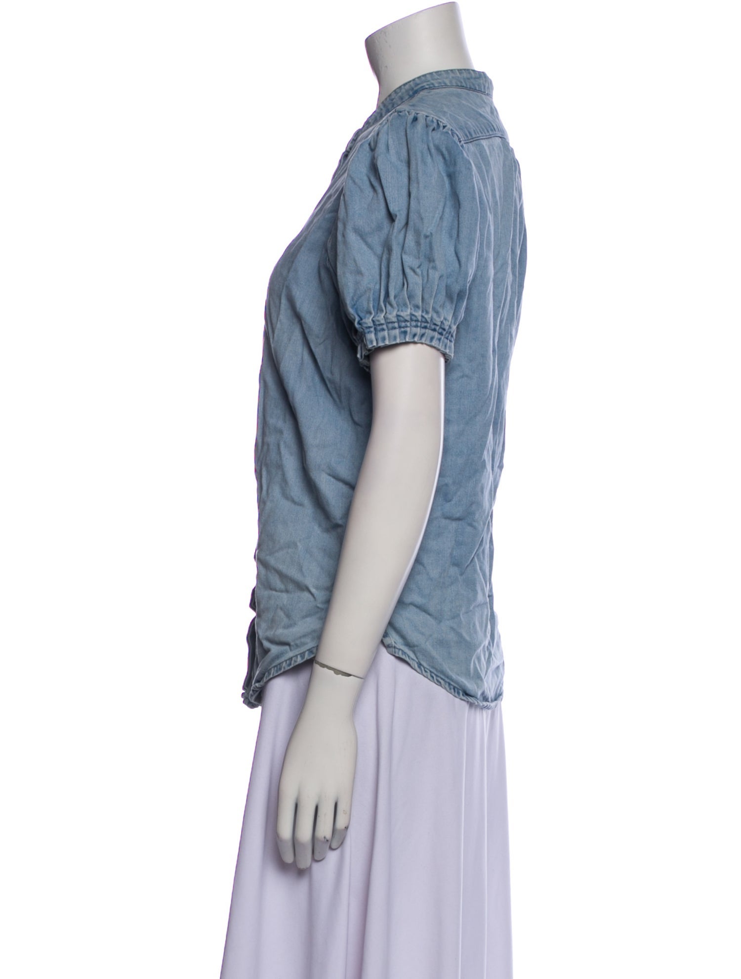 FRAME Mock Neck Short Sleeve Button-Up Top