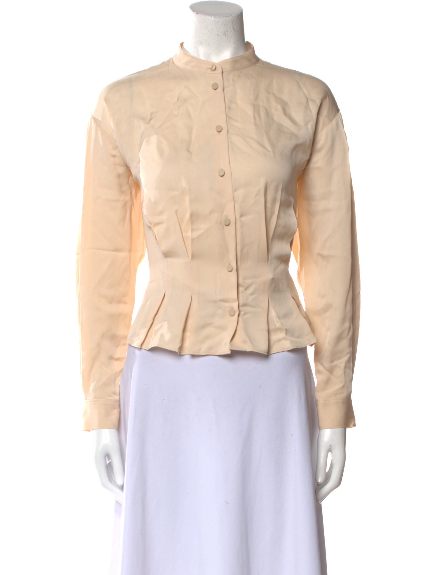 FRAME Silk Mock Neck Button-Up Top