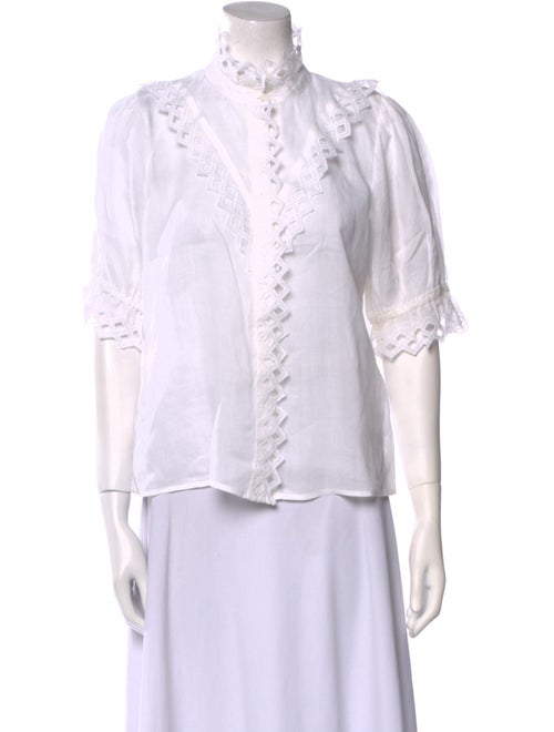 FRAME Mock Neck Three-Quarter Sleeve Button-Up Top