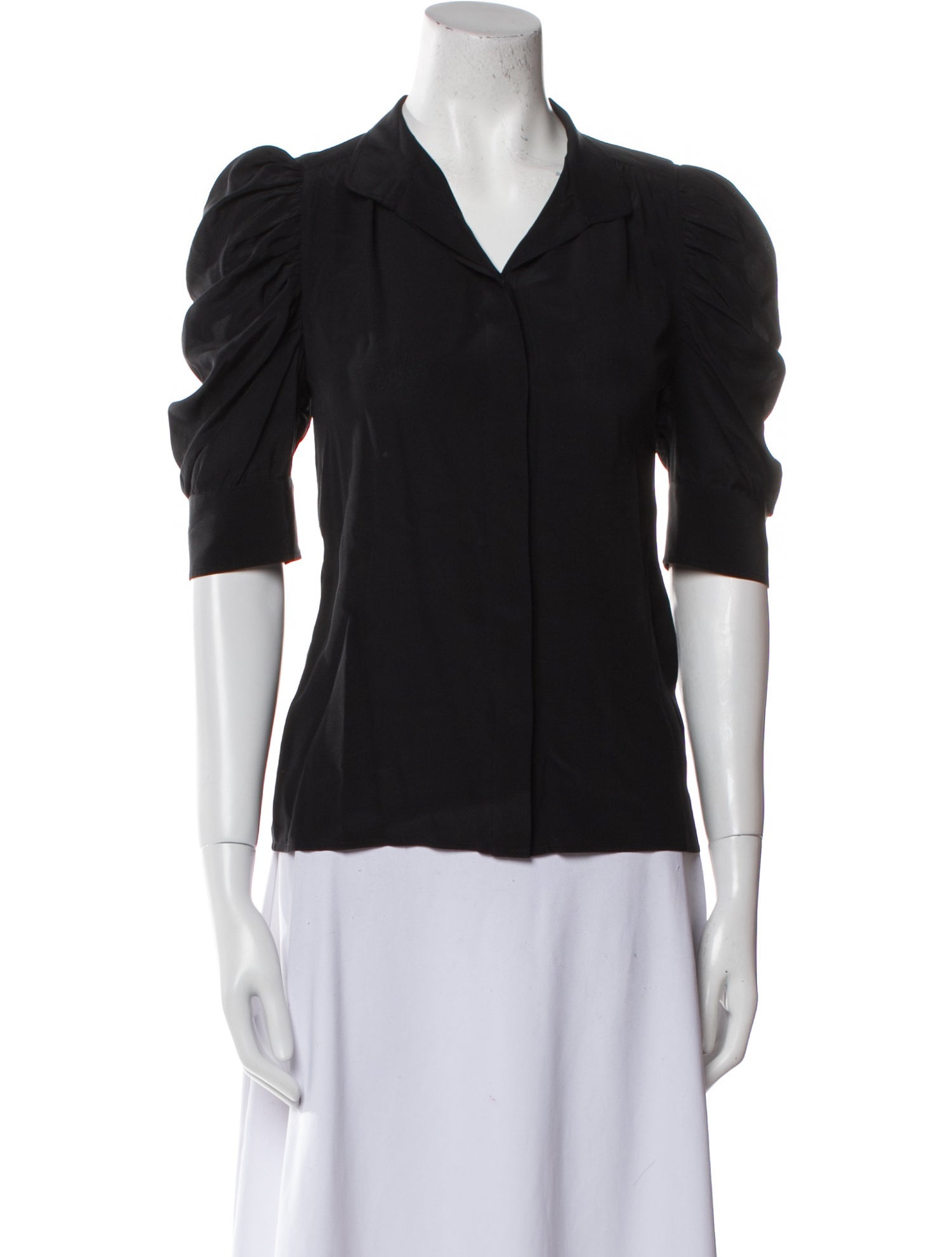 FRAME Silk V-Neck Button-Up Top