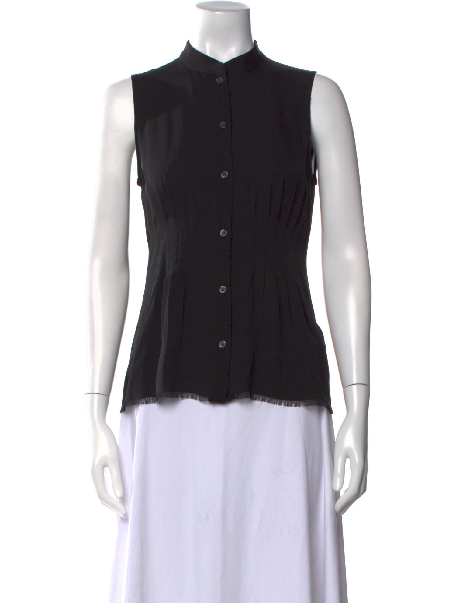 FRAME Mock Neck Sleeveless Button-Up Top