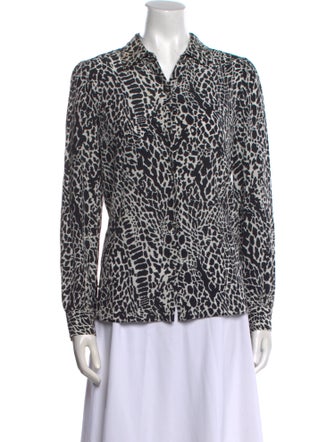FRAME Silk Animal Print Button-Up Top
