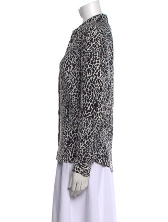 FRAME Silk Animal Print Button-Up Top