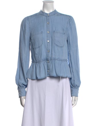 FRAME Mock Neck Long Sleeve Button-Up Top