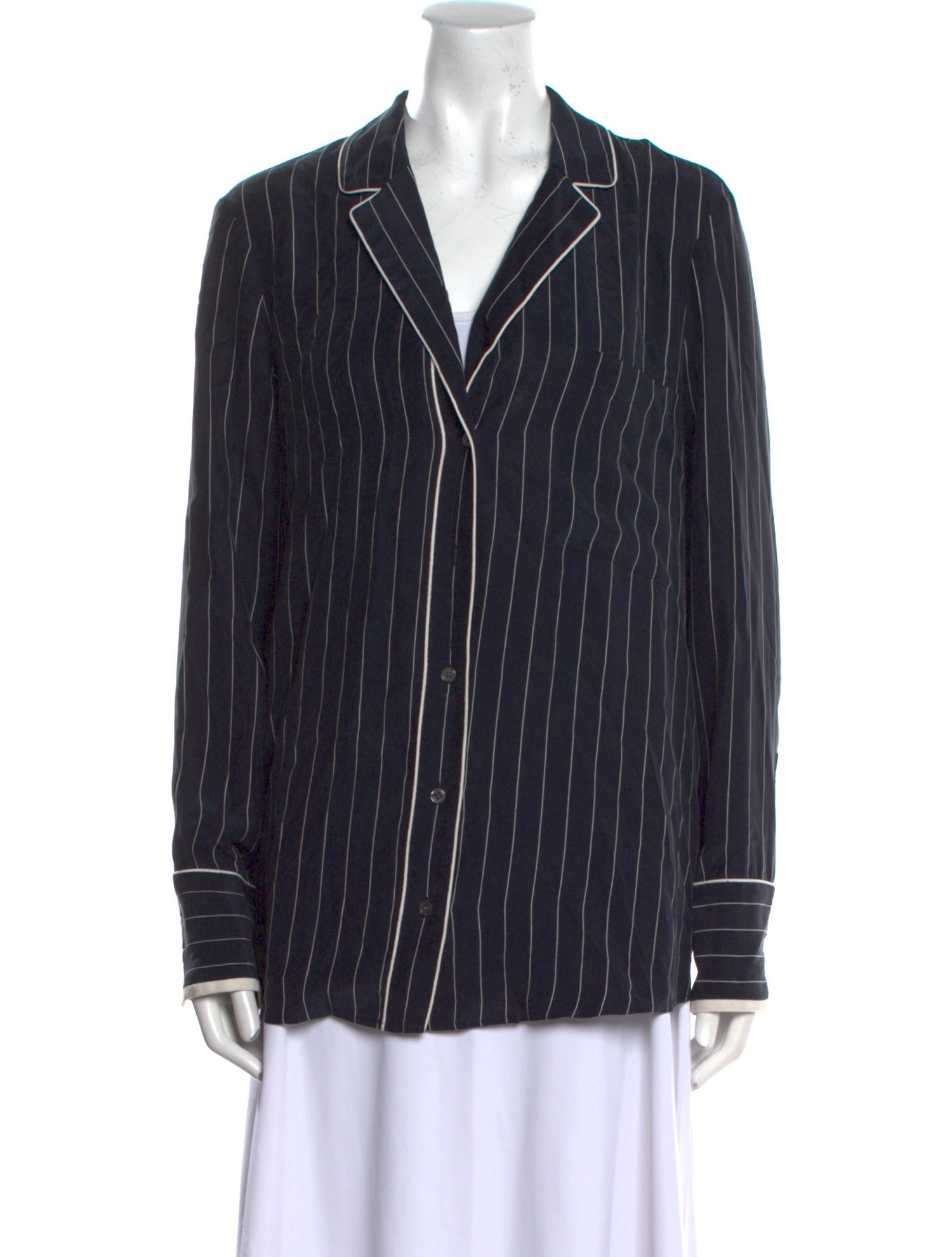 FRAME Silk Striped Button-Up Top