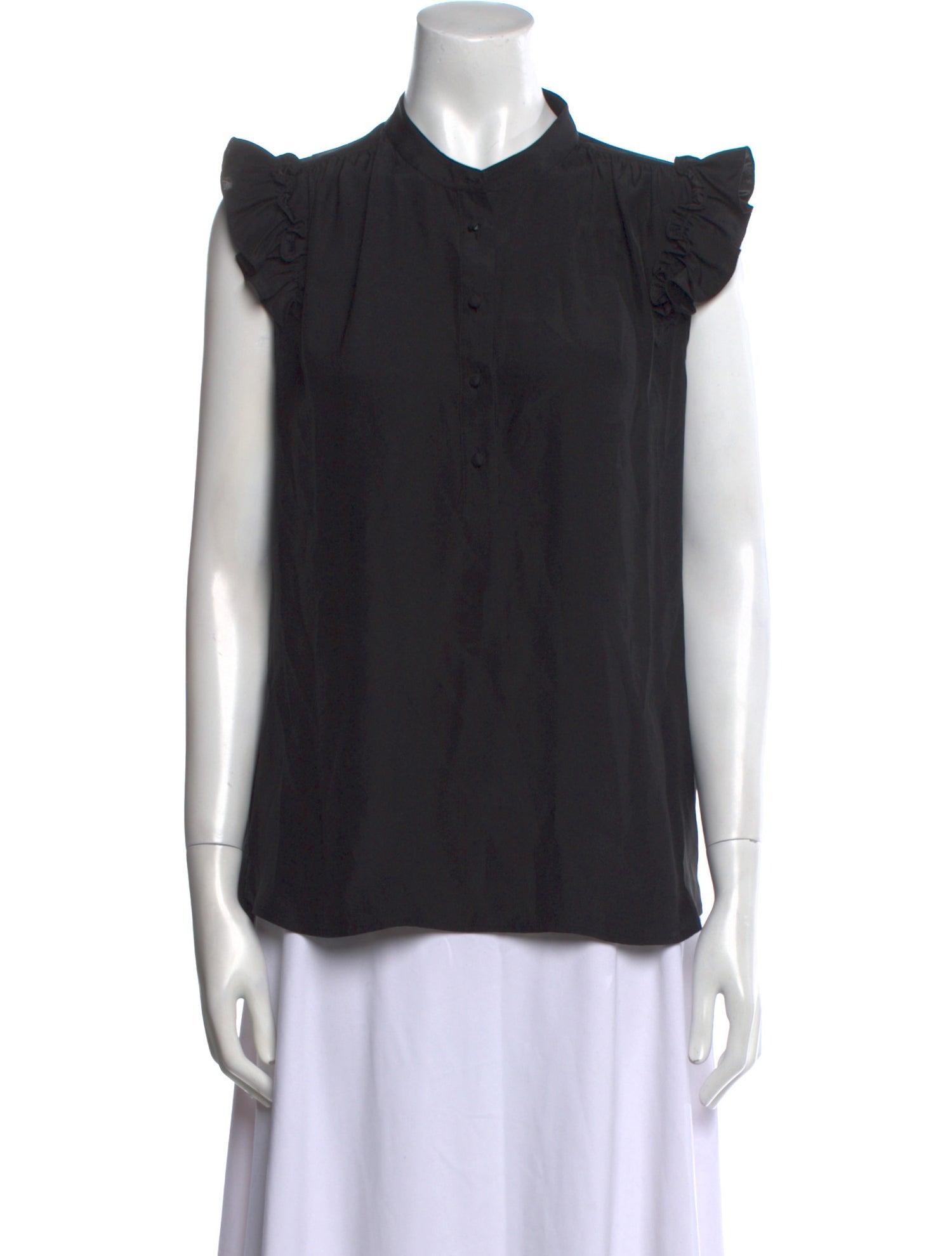 FRAME Silk Mock Neck Button-Up Top