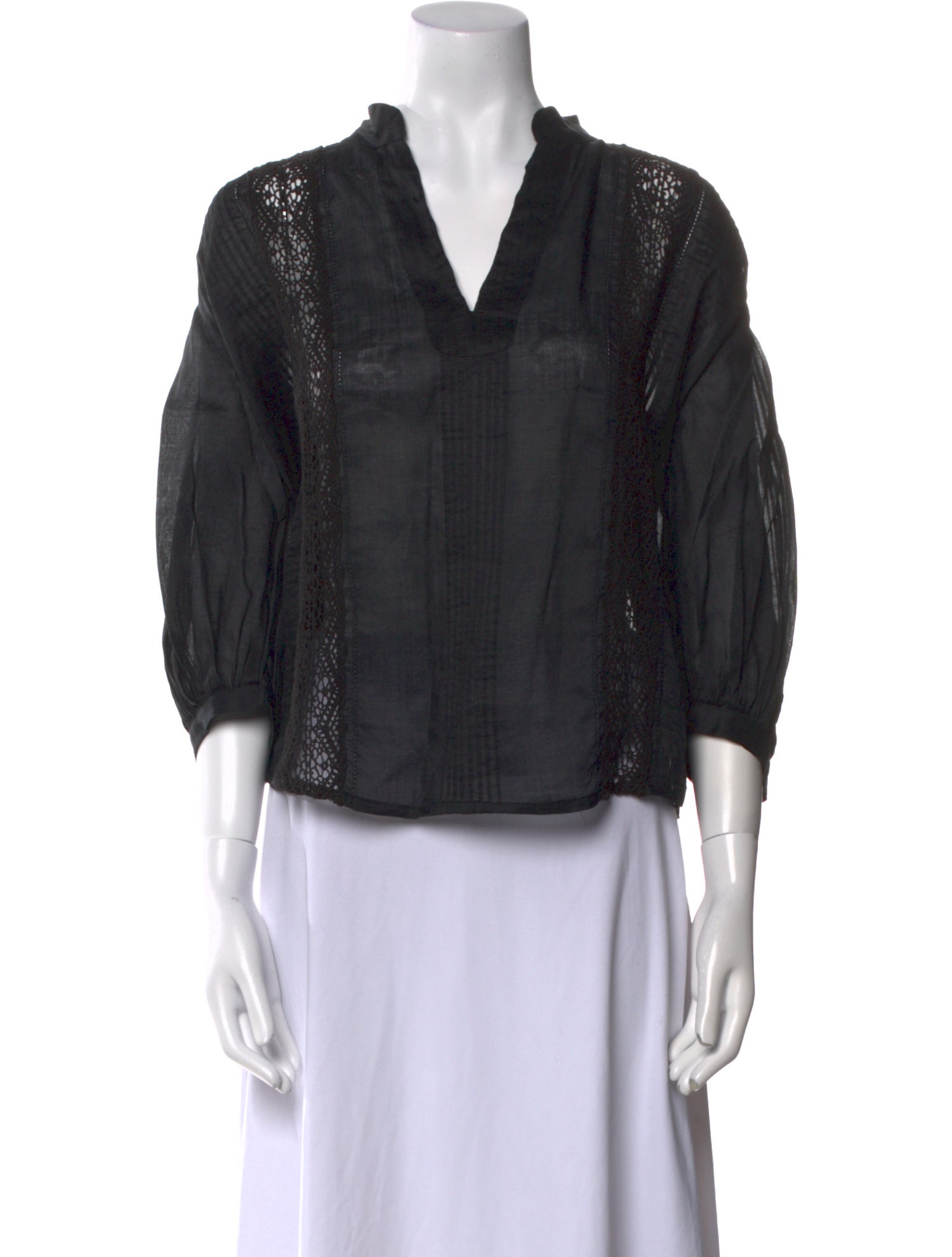 FRAME V-Neck Three-Quarter Sleeve Blouse