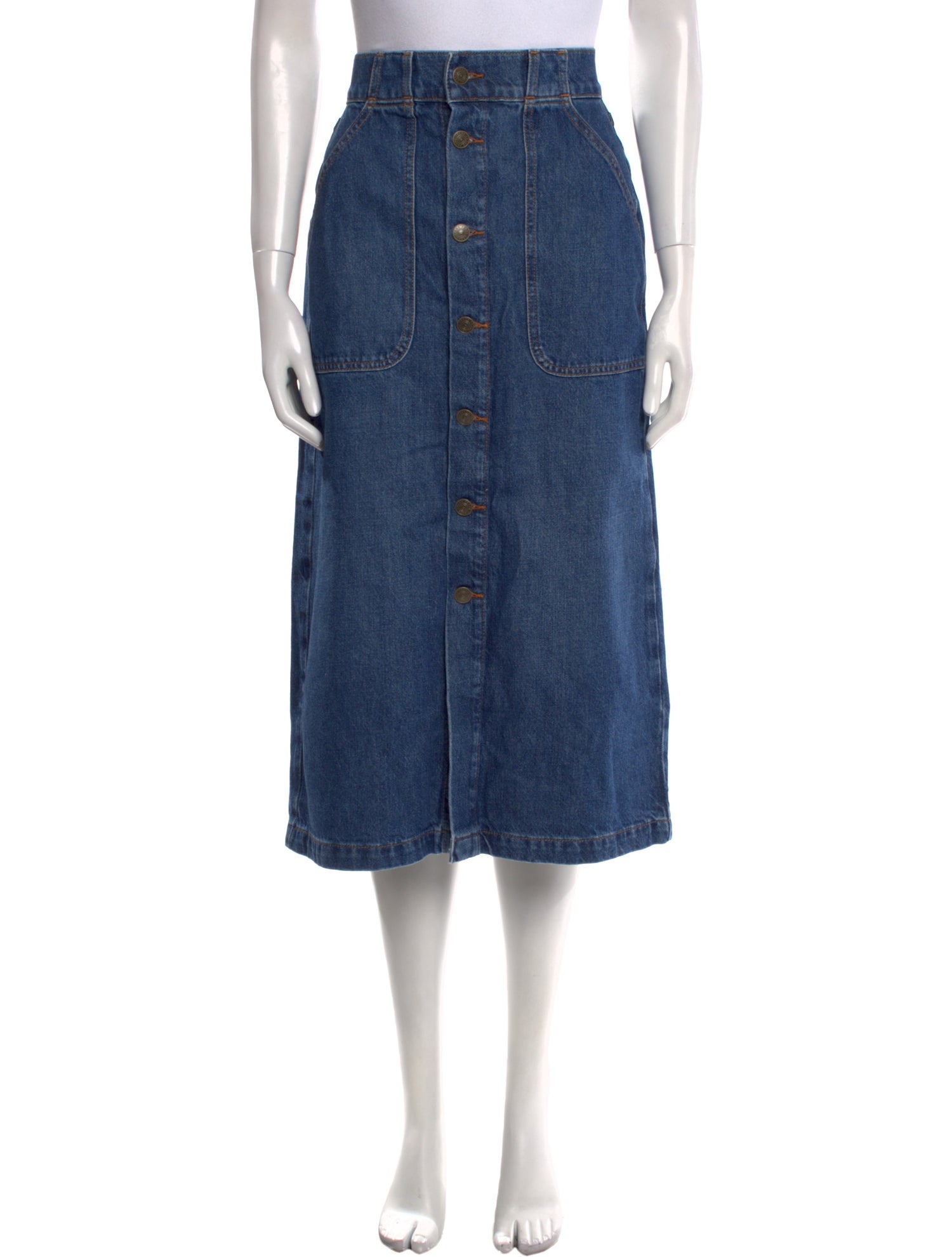 FRAME Distressed Accents Midi Length Skirt