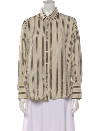 FRAME Silk Striped Button-Up Top