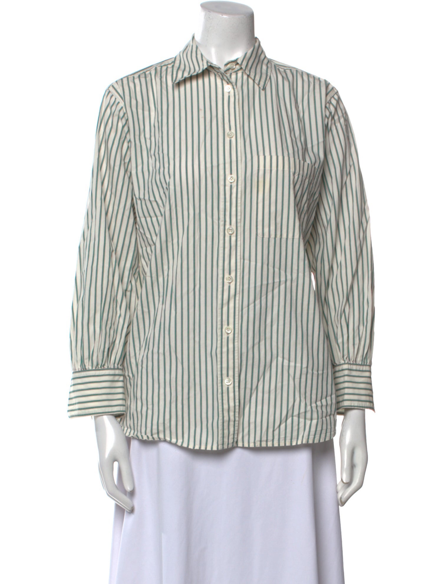 FRAME Striped Three-Quarter Sleeve Button-Up Top