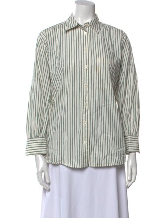FRAME Striped Three-Quarter Sleeve Button-Up Top