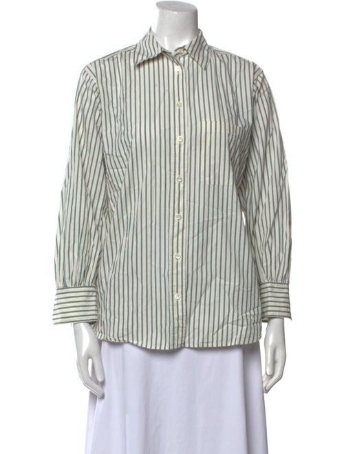 FRAME Striped Three-Quarter Sleeve Button-Up Top
