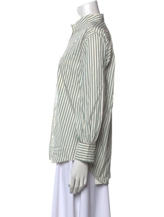 FRAME Striped Three-Quarter Sleeve Button-Up Top