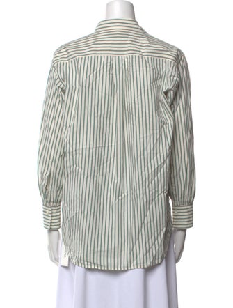 FRAME Striped Three-Quarter Sleeve Button-Up Top