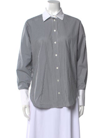 FRAME Striped Three-Quarter Sleeve Button-Up Top