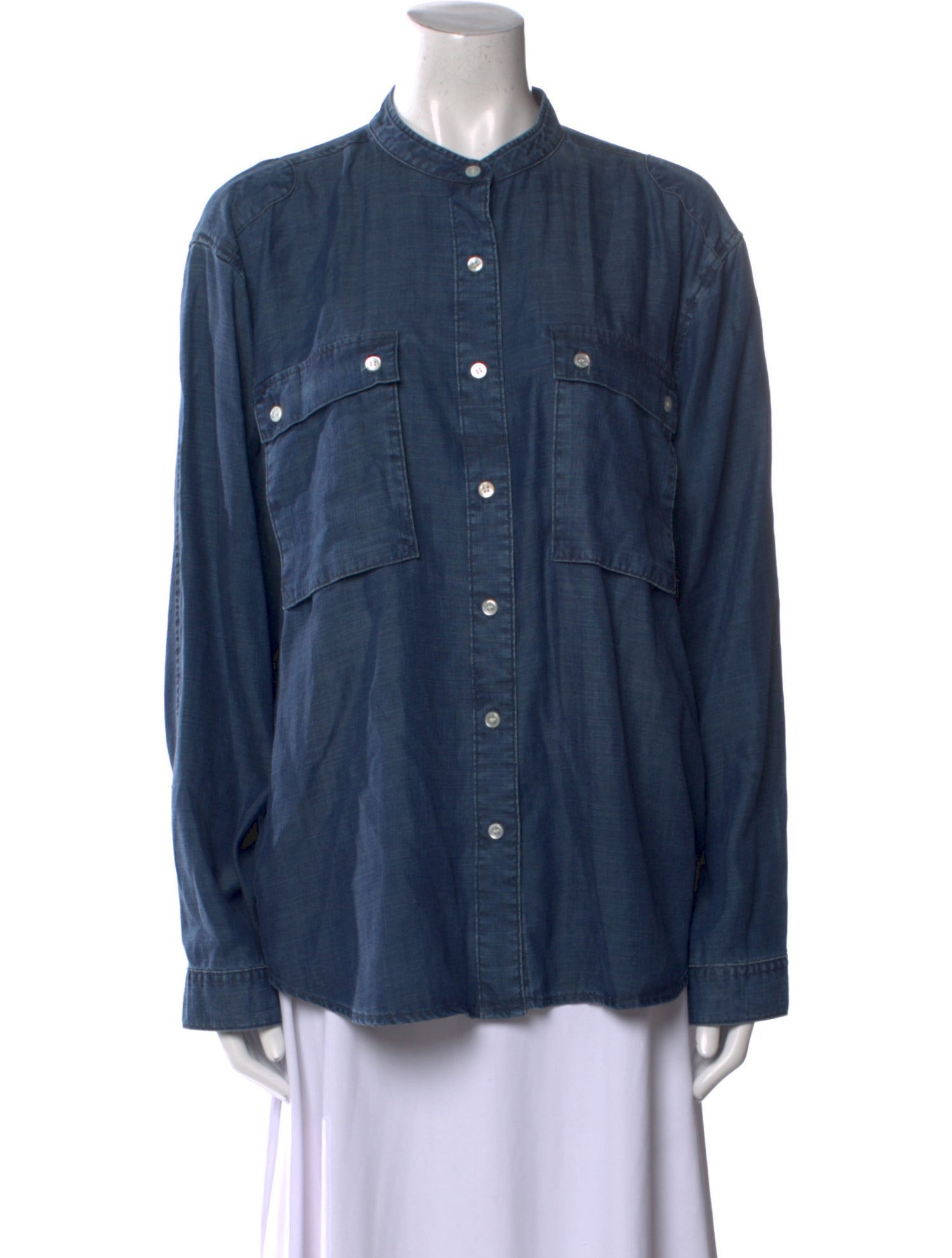 FRAME Mock Neck Long Sleeve Button-Up Top