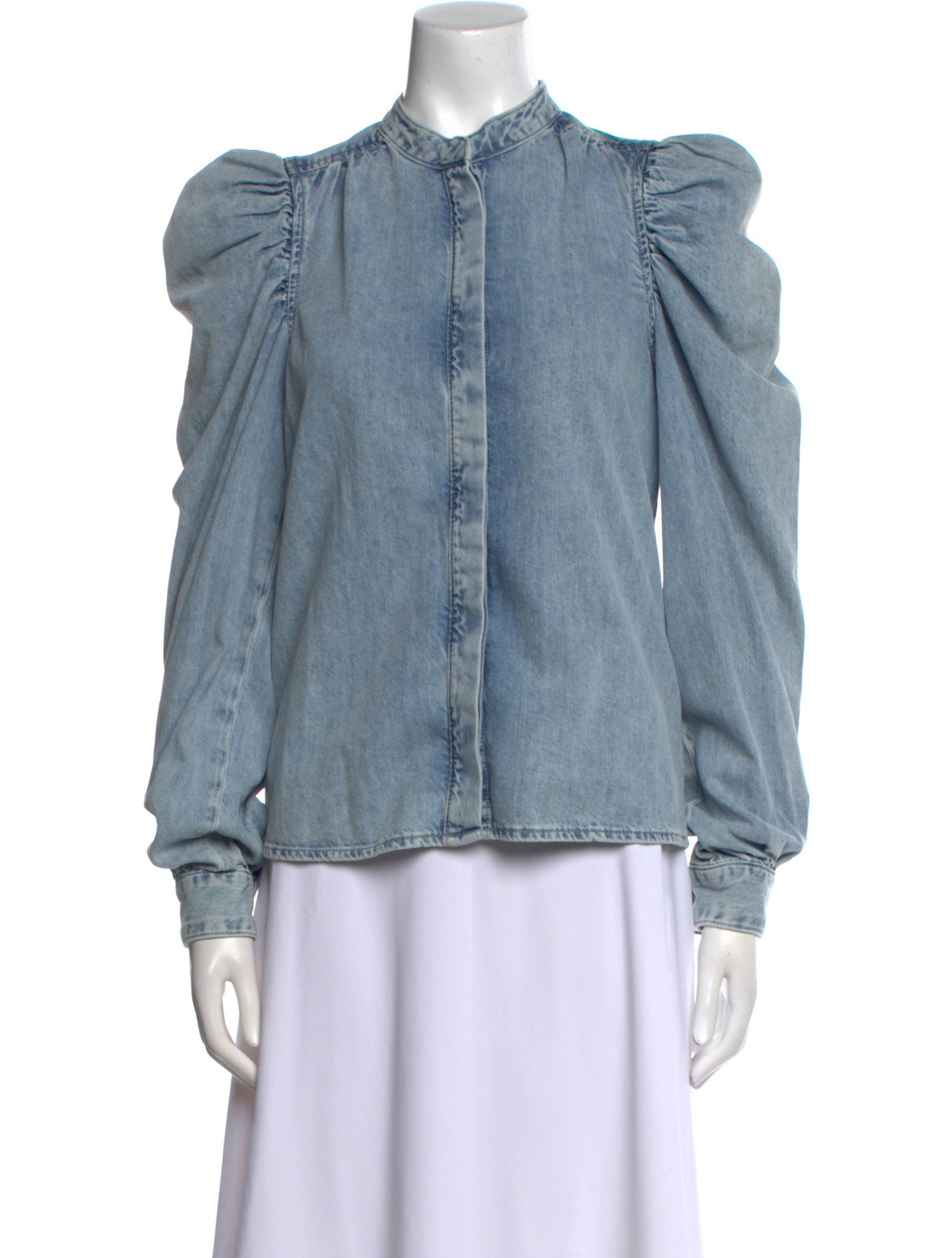 FRAME Mock Neck Long Sleeve Button-Up Top