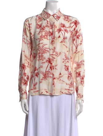 FRAME Silk Floral Print Button-Up Top