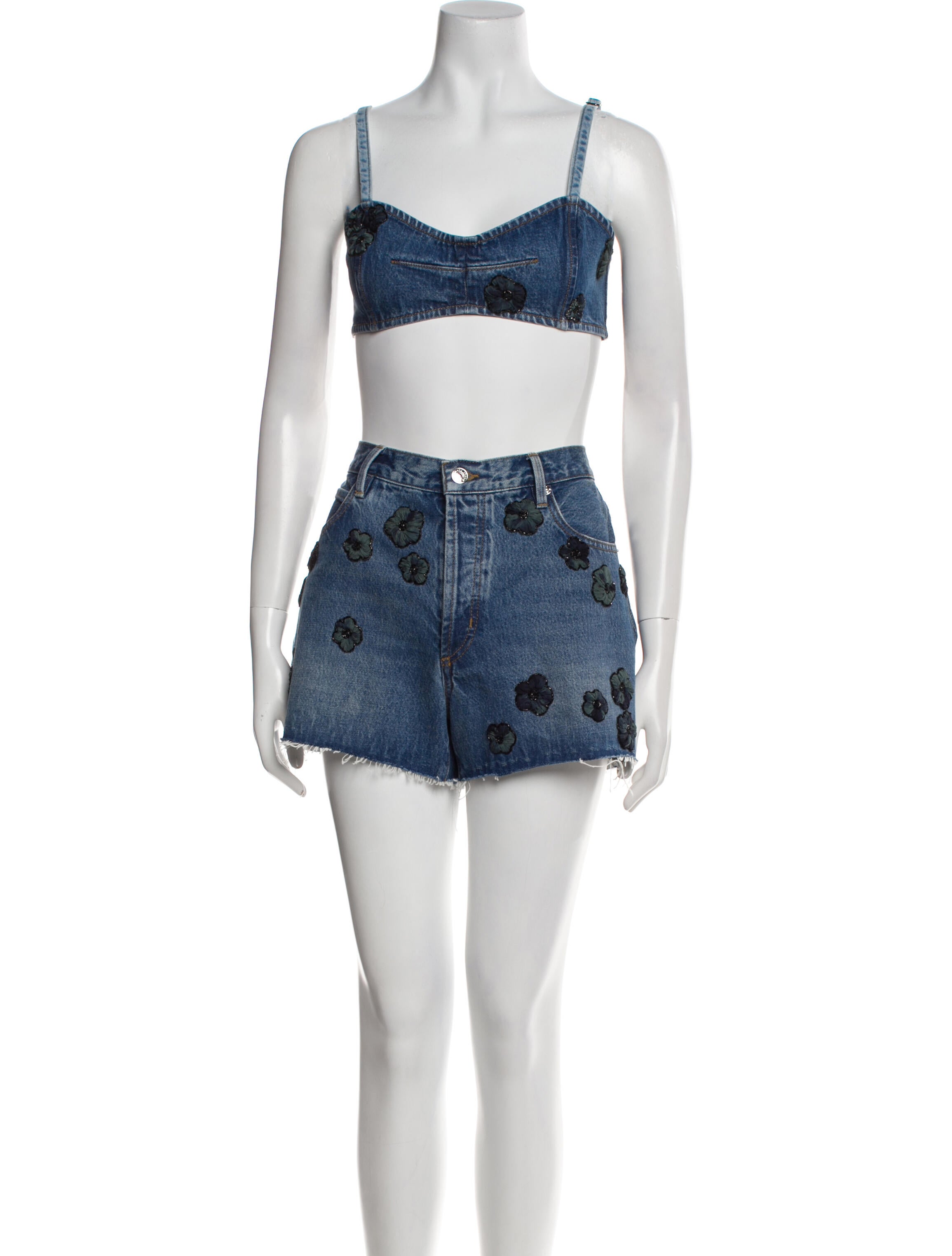 FRAME Floral Print Beaded Accents Short Set