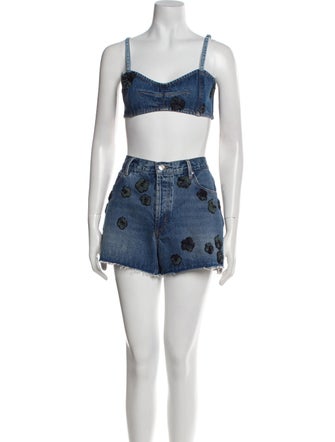 FRAME Floral Print Raw-Edge Trim Short Set