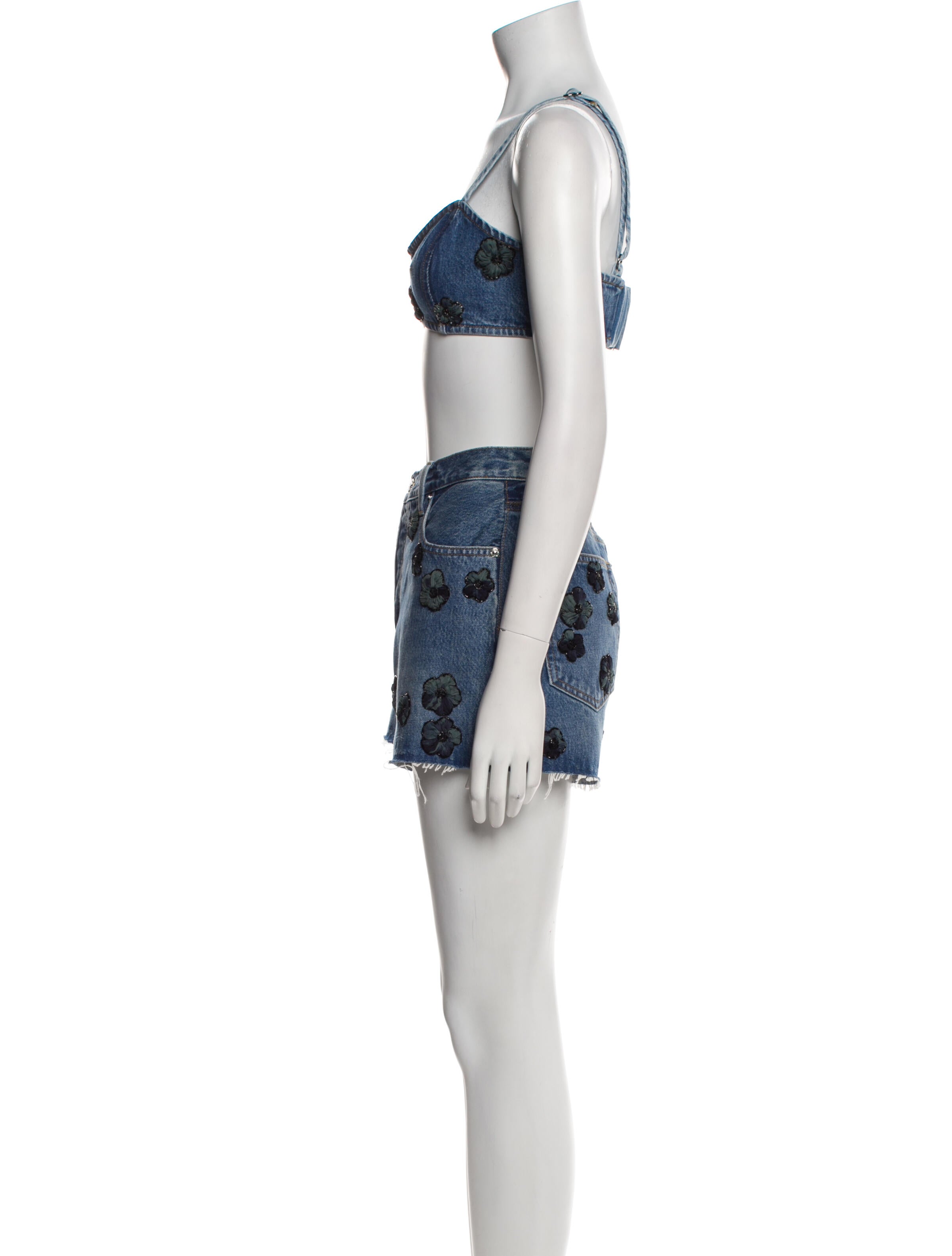 FRAME Floral Print Beaded Accents Short Set