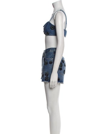 FRAME Floral Print Raw-Edge Trim Short Set