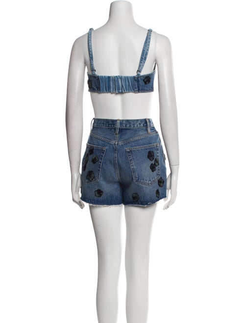 FRAME Floral Print Raw-Edge Trim Short Set