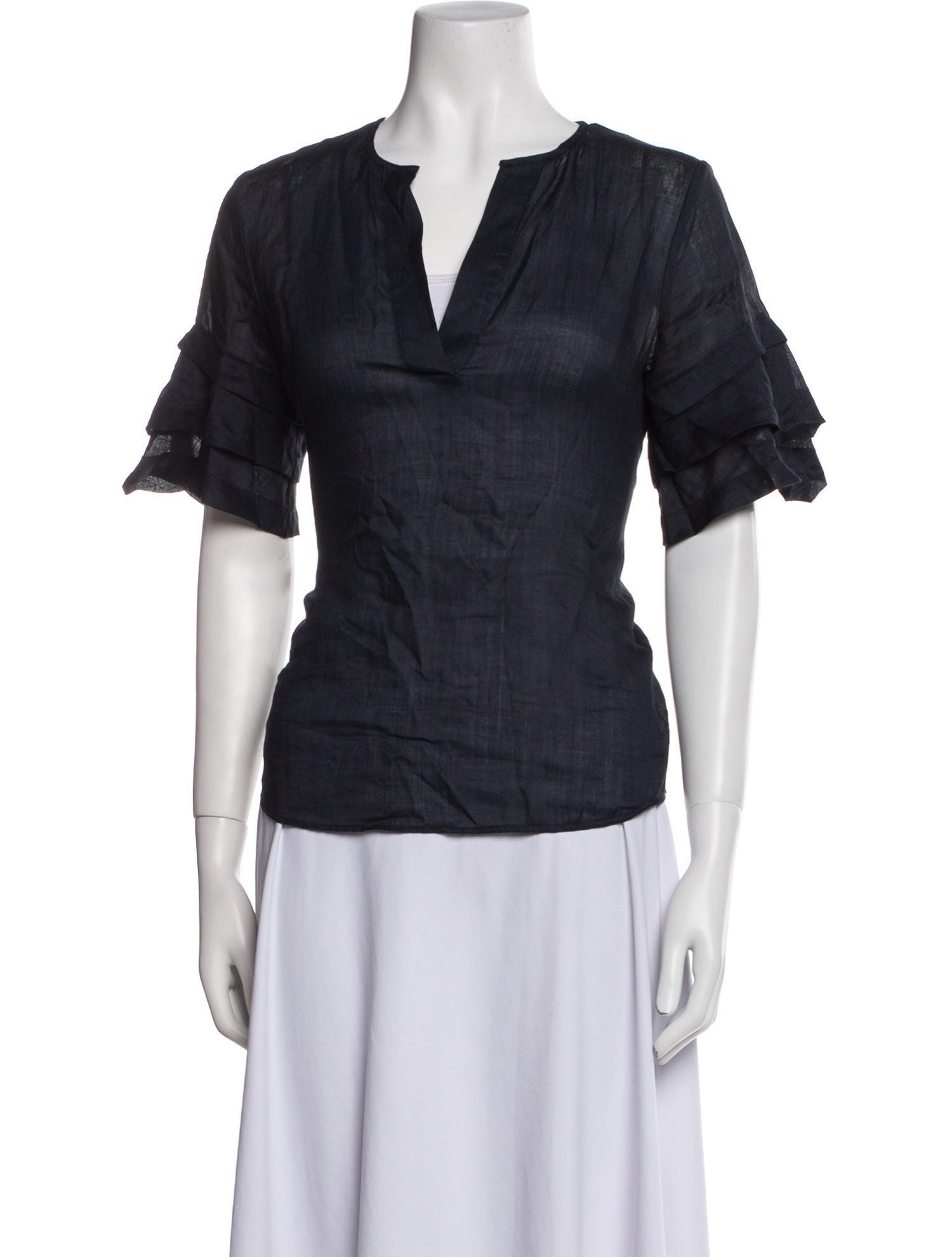 FRAME V-Neck Short Sleeve Blouse