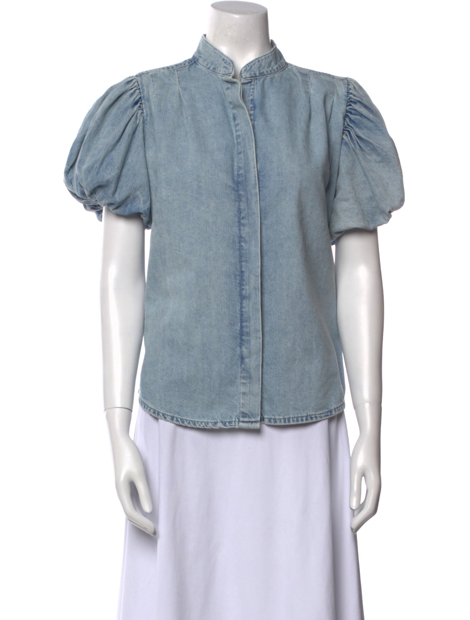 FRAME Mock Neck Short Sleeve Button-Up Top