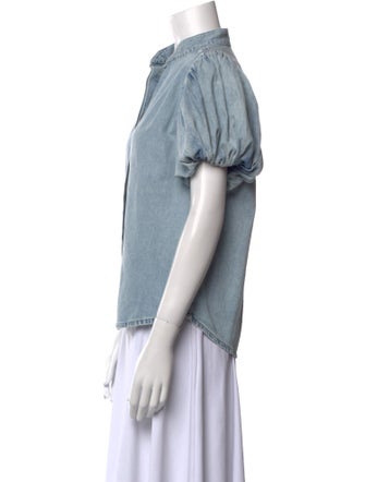 FRAME Mock Neck Short Sleeve Button-Up Top