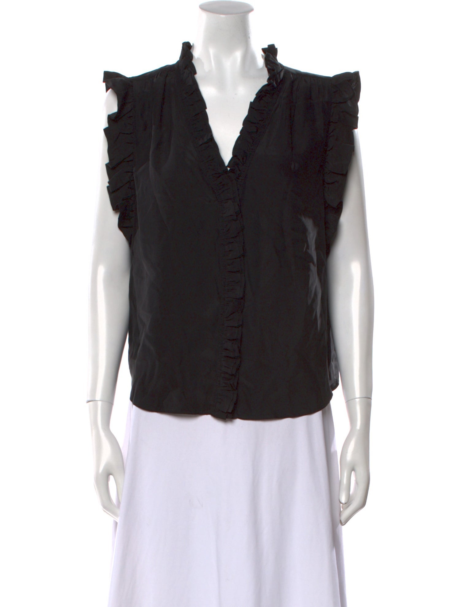 FRAME Silk V-Neck Button-Up Top