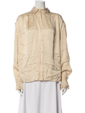 FRAME Silk Mock Neck Button-Up Top