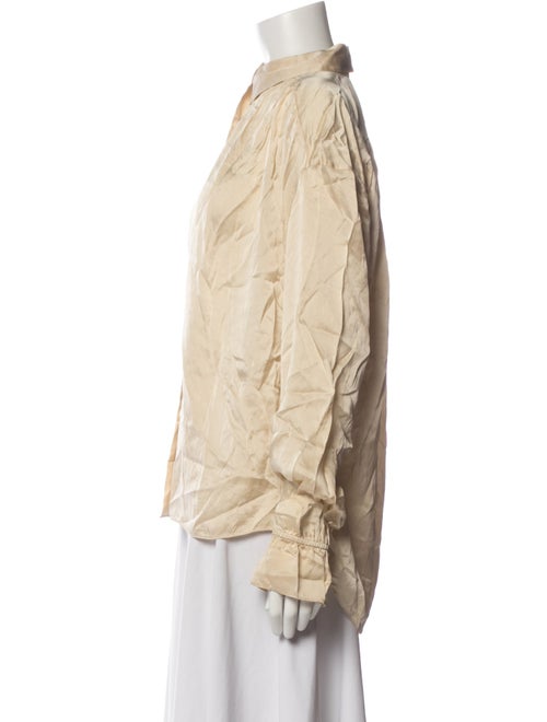 FRAME Silk Mock Neck Button-Up Top