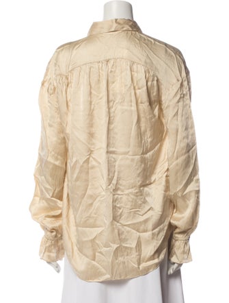 FRAME Silk Mock Neck Button-Up Top