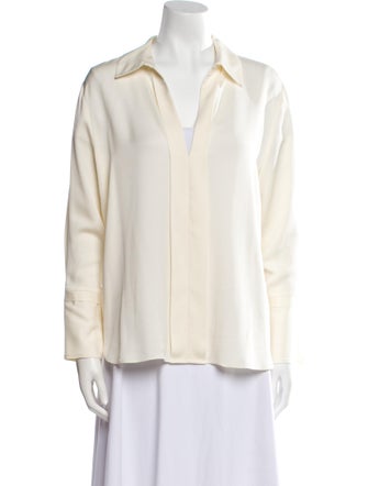 FRAME Silk V-Neck Button-Up Top