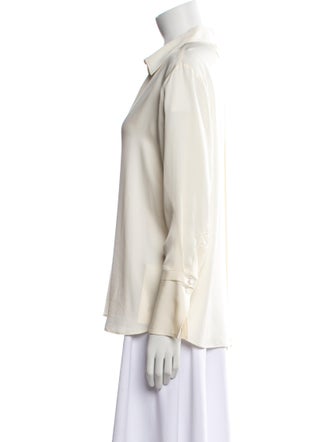 FRAME Silk V-Neck Button-Up Top