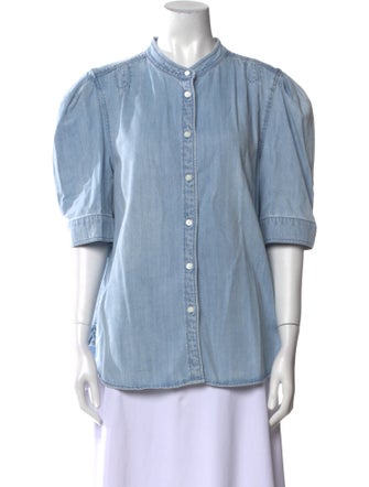 FRAME Crew Neck Three-Quarter Sleeve Button-Up Top