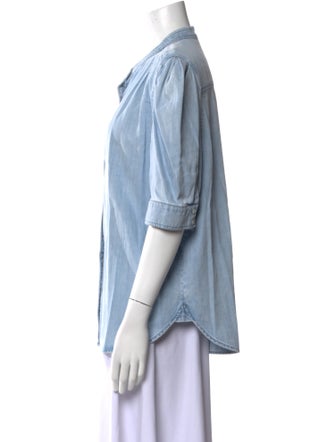 FRAME Crew Neck Three-Quarter Sleeve Button-Up Top